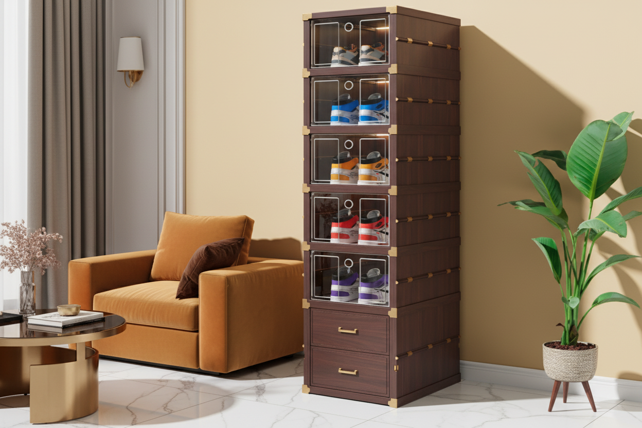 Compact Multi-Tier Shoe Organizer Box