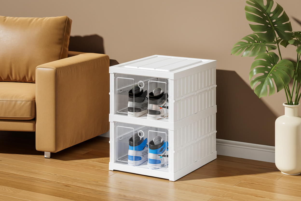 Compact Multi-Tier Shoe Organizer Box